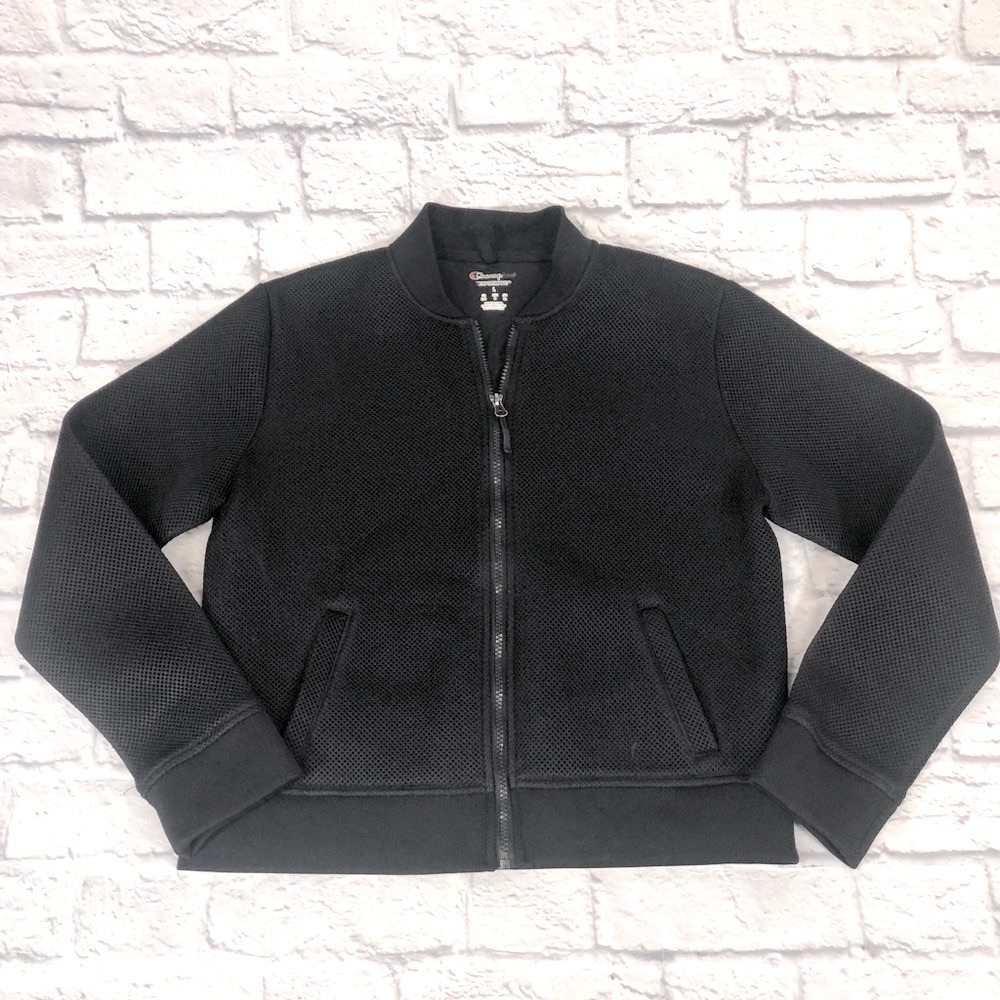 Champion Performance full zip up black mesh jacket size Large Bomber jacket coat